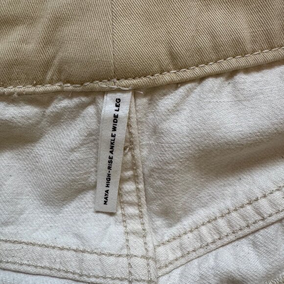 RAG & BONE Maya High-Rise Ankle Wide Leg Jeans Raw Hem Cropped Ecru - size 33 - Picture 7 of 9